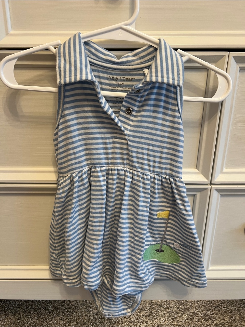 Angel Dear Blue & White Striped Polo Dress Onesie with Golf Applique